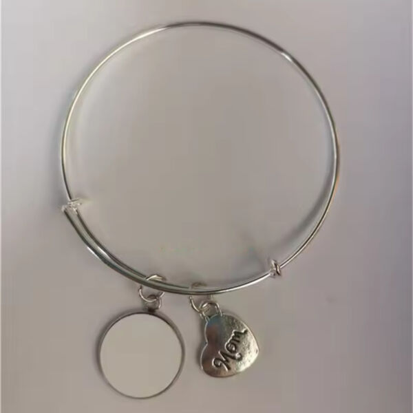Bangle Bracelet with Mom Charm and Custom Charm Thumbnail